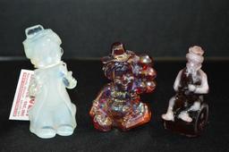 3 Clown Figurines: 1 Red Carnival "Daisy" M-81, 1 Purple Slag "Rufus" M 198
