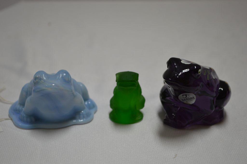 Frog Figurines: 1 Hand painted and Signed Purple Frog, 1 Small Green Froste