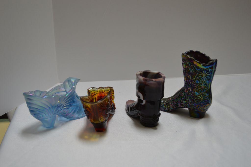 4 Boots and Slipper Ash Tray/ Toothpick Holders - 2 Fenton