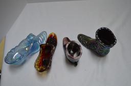 4 Boots and Slipper Ash Tray/ Toothpick Holders - 2 Fenton