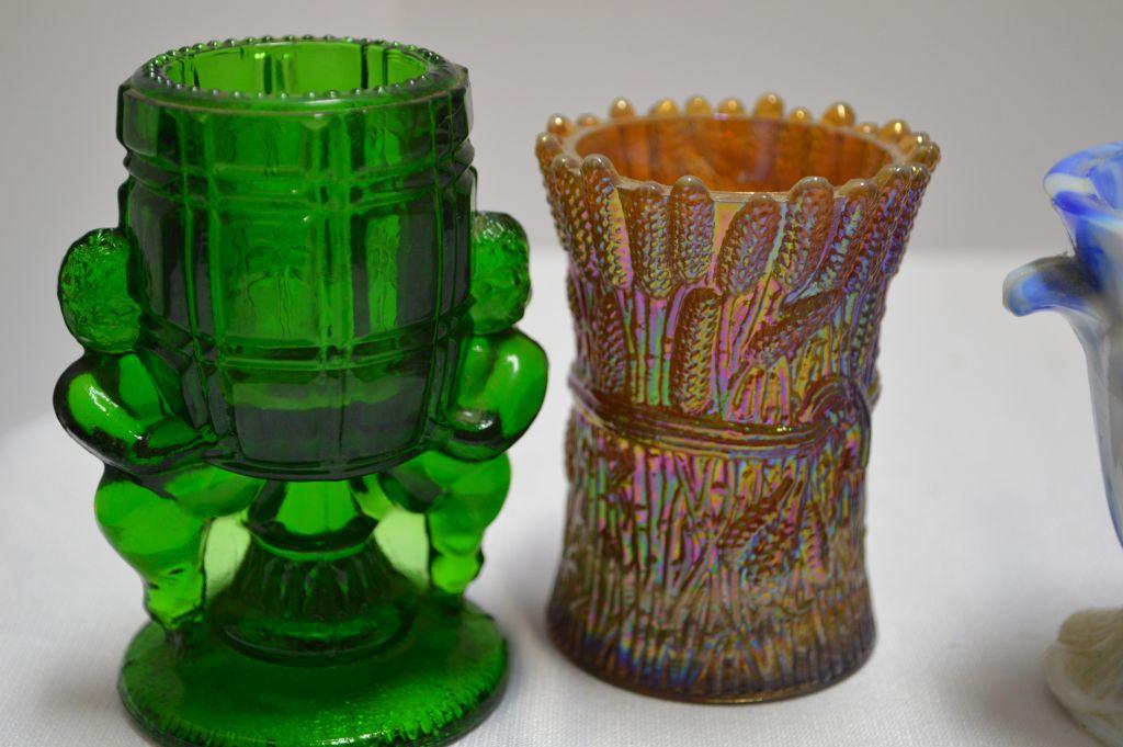 4 Assorted Styles of Toothpick Holders, and Slag Vase