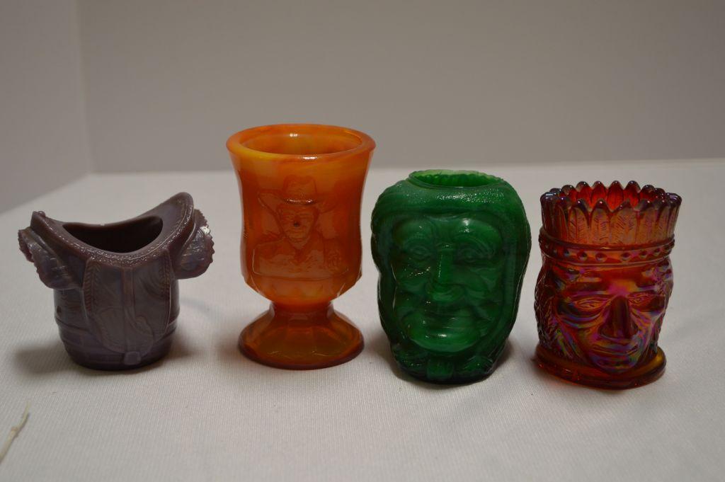 4 Toothpick Holders: 1 Orange Slag Cowboy? Numbered 287/1000 by Boyd, 2 Ind