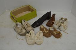 Group of Childs Shoes & Wood Shoe Molds