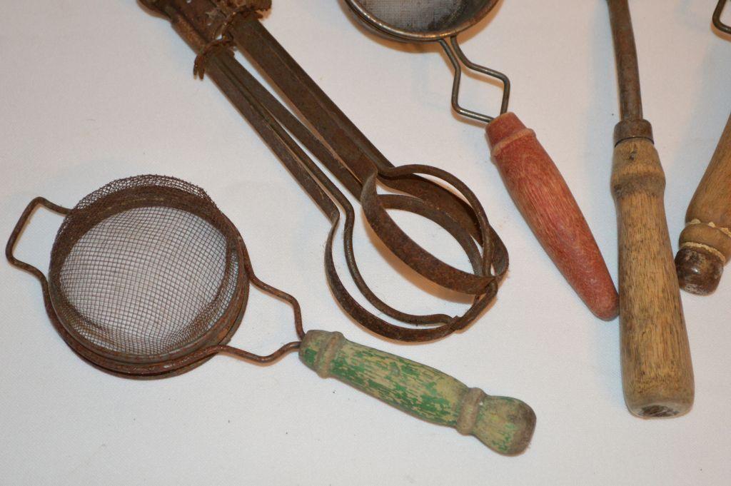 Group of Wood Handled Vintage Kitchen Utensils