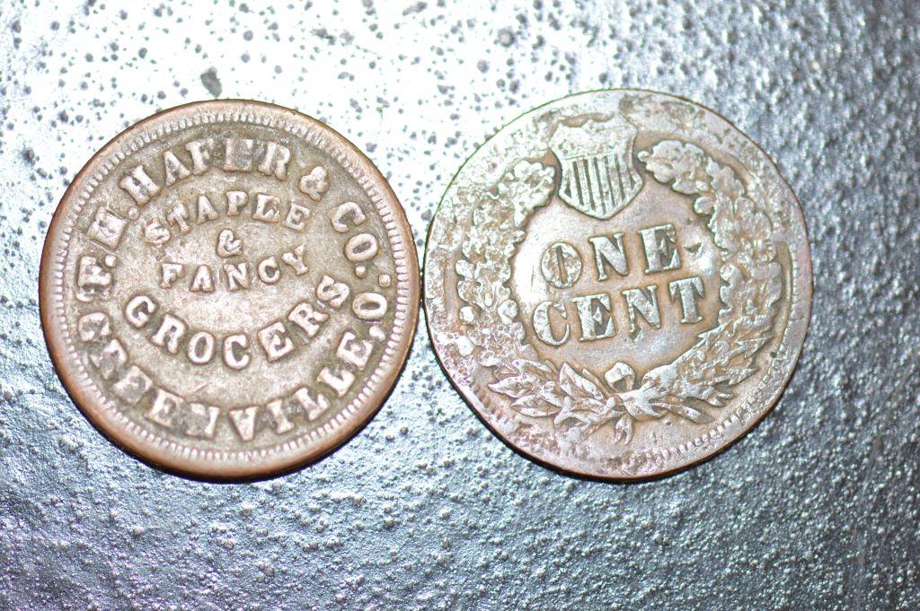 Indian Head Penny Date Unknown, 1863 Indian Head Advert Coin Staple and Fan
