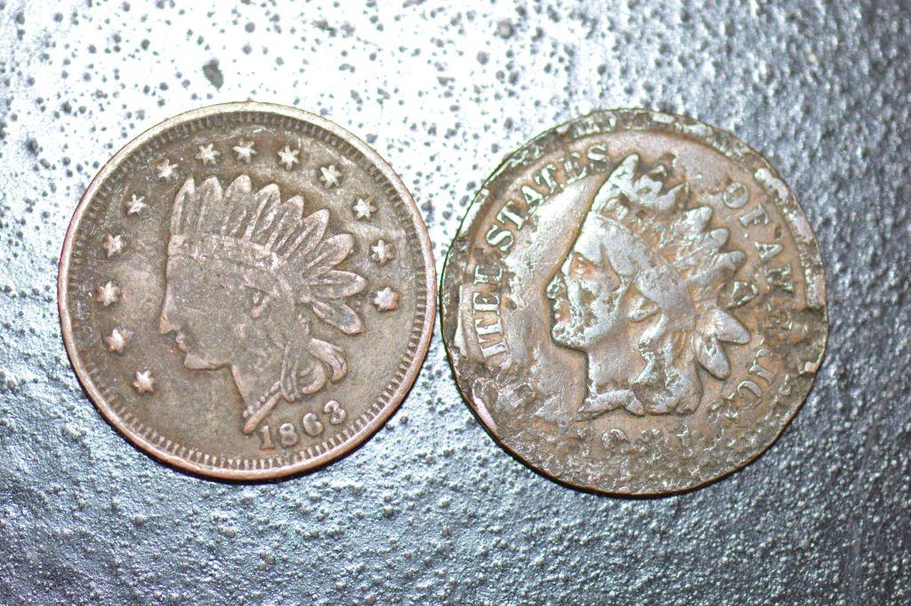 Indian Head Penny Date Unknown, 1863 Indian Head Advert Coin Staple and Fan