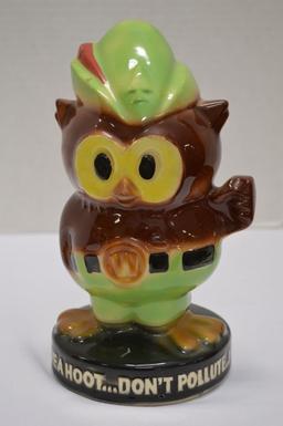 "Woodsy Owl Bank", 8 in. High, Missing Plug, Impressed B Mark on Bottom, Gl