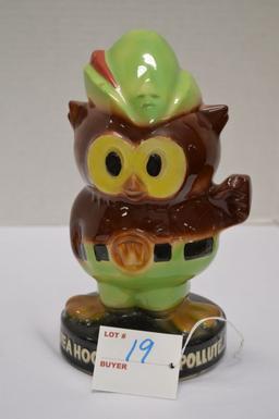 "Woodsy Owl Bank", 8 in. High, Missing Plug, Impressed B Mark on Bottom, Gl