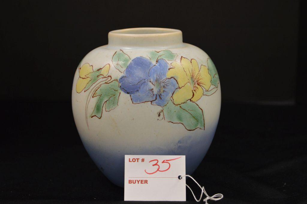 Weller Vase, T-1 Hudson Bulbous Style, Initials HP on Side, 6 in.
