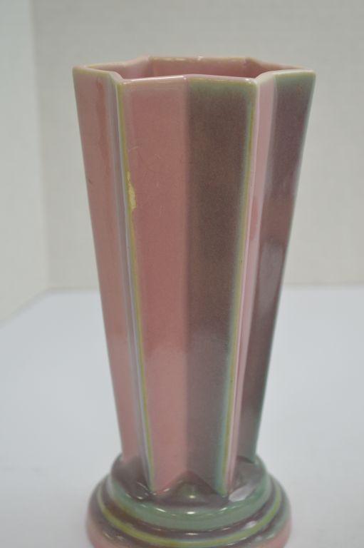 2 Pieces- 8" Unmarked Roseville "Futura"  Vase- Damaged Glaze, 4" Candleholder