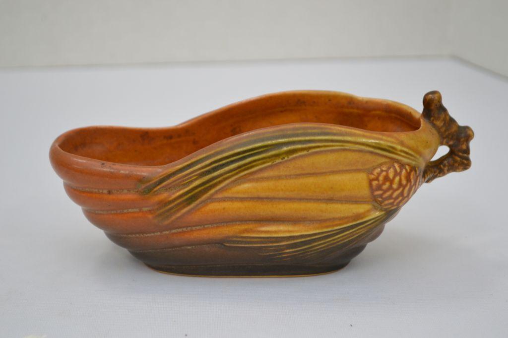 Roseville-Pincone Gravy Boat Marked 3" x 7" Brown