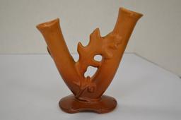 Weller- Brown Oak Leaf Acorn Double Vase Marked 7" Marked