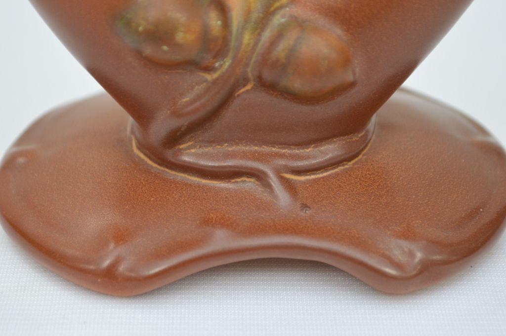 Weller- Brown Oak Leaf Acorn Double Vase Marked 7" Marked