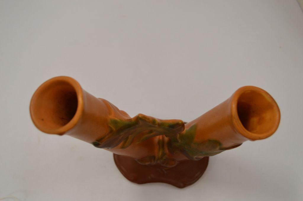 Weller- Brown Oak Leaf Acorn Double Vase Marked 7" Marked