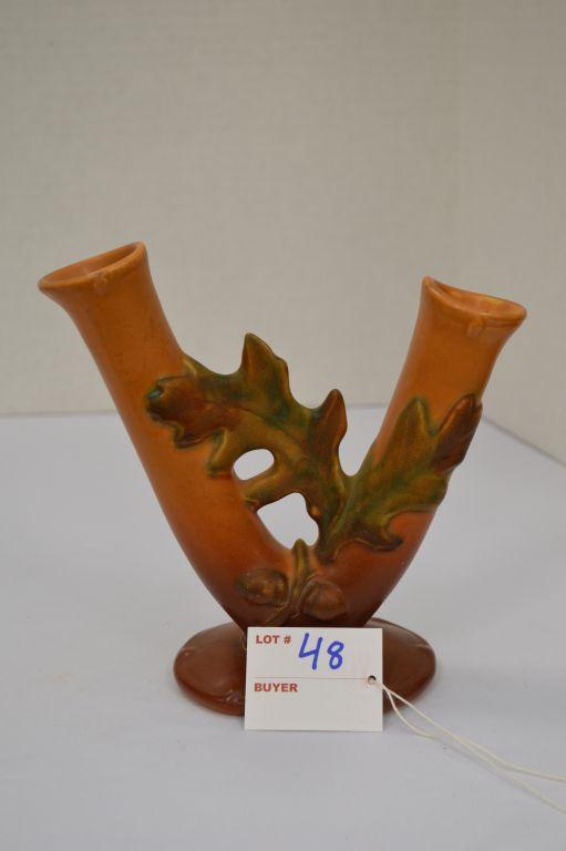 Weller- Brown Oak Leaf Acorn Double Vase Marked 7" Marked