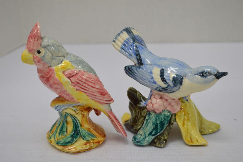 Pair of Stangl Pottery Birds, #3596 MFF Parrot and #3456 EGF Bluebird