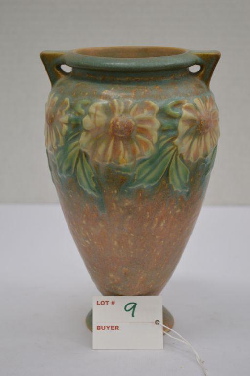 Roseville "Dahl Rose" Vase w/ Paper Label, 8 1/2 in.