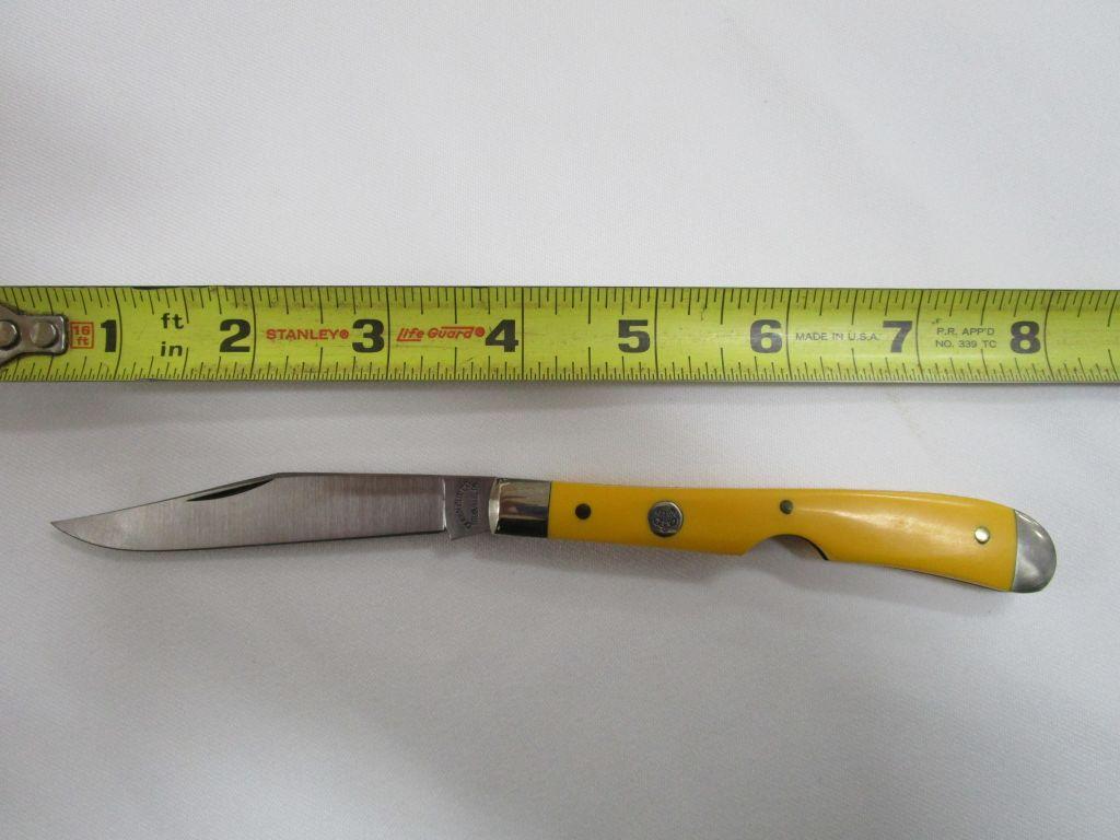 Queen Cut Co. Titusville PA, 11E0A, Single Blade, Yellow Colored Manmade Ha