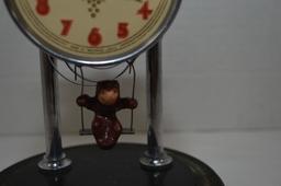 Made in Japan, Anniversary Type Clock w/ Cut Glass Cover and Monkey Pendulu