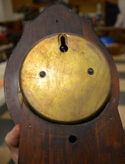 Gilbert Folk Art Painted Wall Clock w/ Round Wood Pendulum, Has Key, 19 1/2