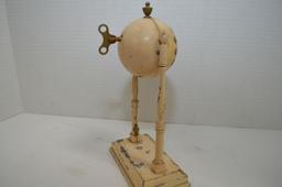Pot Metal Ball Clock, Painted White Keywind and Pendulum, by GCC, 10" - Nee
