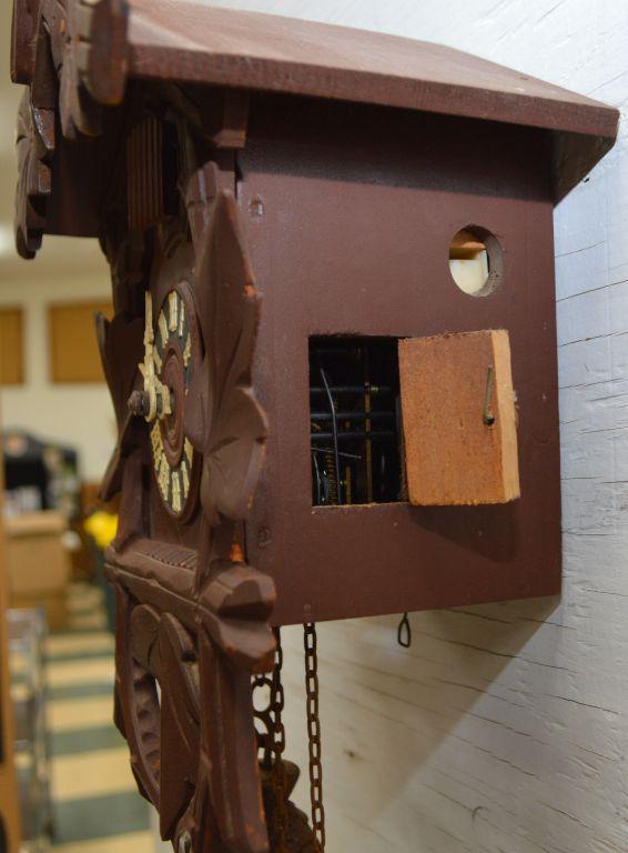 German Made Cuckoo Clock w/ Bird, 2 Weights, 11" -  No Pendulum
