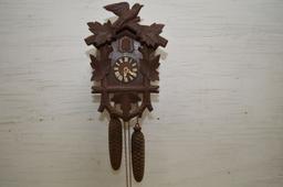 German Made Cuckoo Clock w/ Bird, 2 Weights, 11" -  No Pendulum