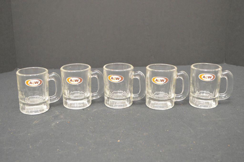 Set of 5 Vintage A&W Mini Mugs, 3 inches Tall