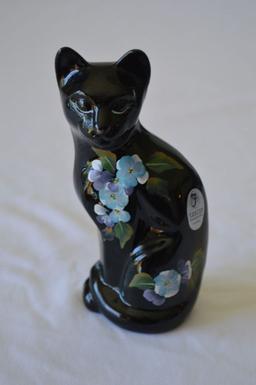 Black Fenton Cat Figurine Hand Painted and Signed