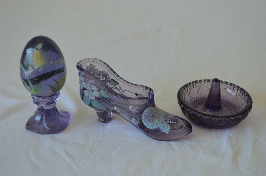 Group of 3 Fenton: Hand Painted and Signed Purple Egg, Hand Painted and Sig