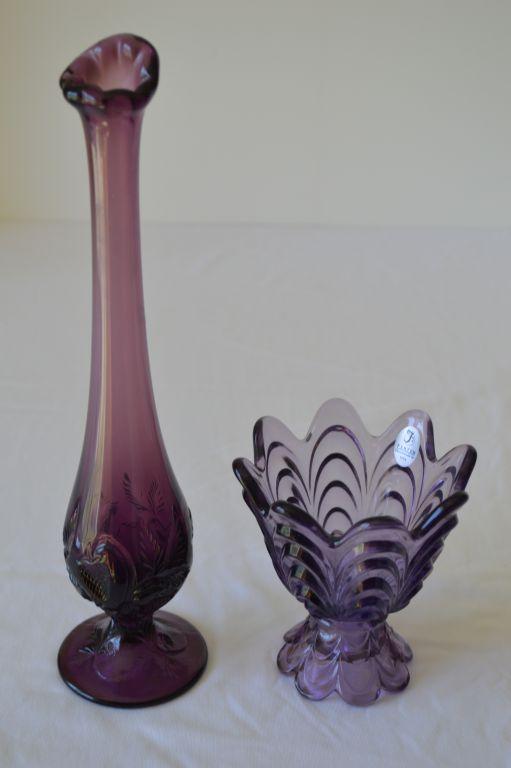 Amethyst Bud Vase and Amethyst Fenton Scalloped Edge Candy