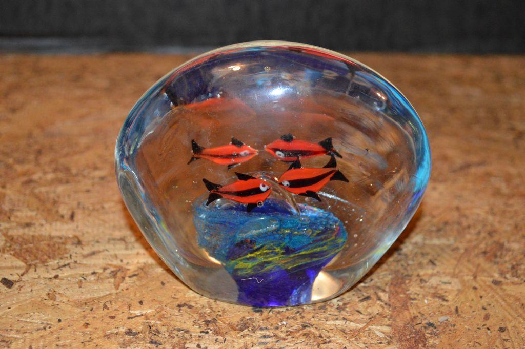 Glass Paper Weight w/ Fish