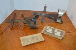Pair of Antique Victorian Stereoscope Viewers w/ Small Group of Viewing Car