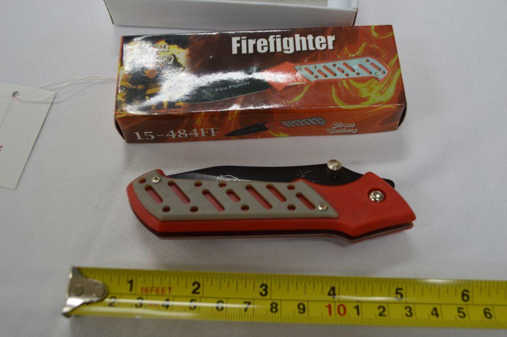 Firefighter Tribute Knife, NIB, Flip & Lock Blade with Belt Clip and Faux H