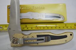 Goldfinger Knife, NIB, Flip & Lock Blade with Belt Clip, 5.5”