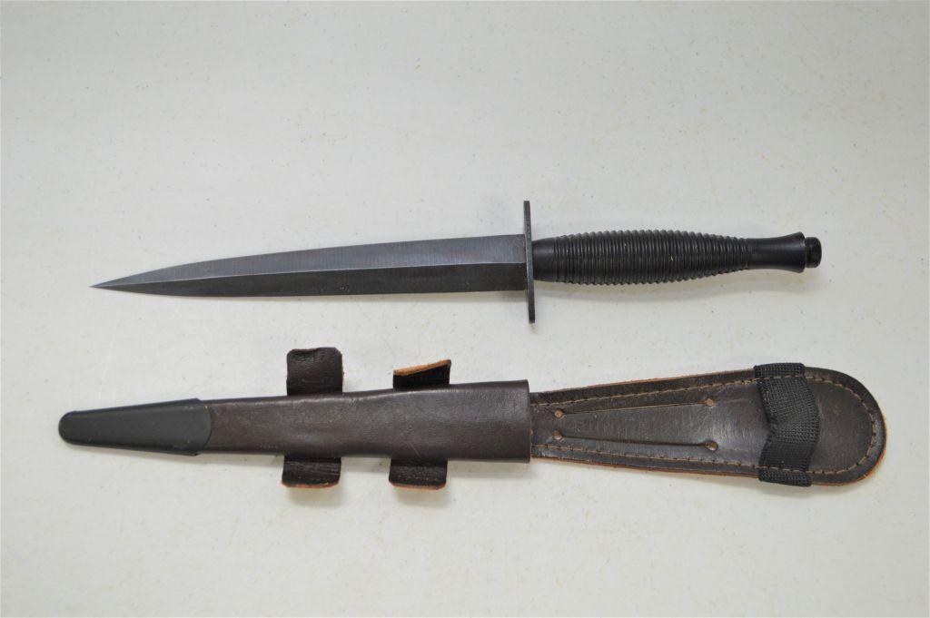 FairBairn-Sykes Fighting Knife, Double Edged British Dagger with Leather Ca