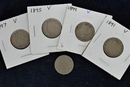 5 - 1891 - 1897 V Nickels