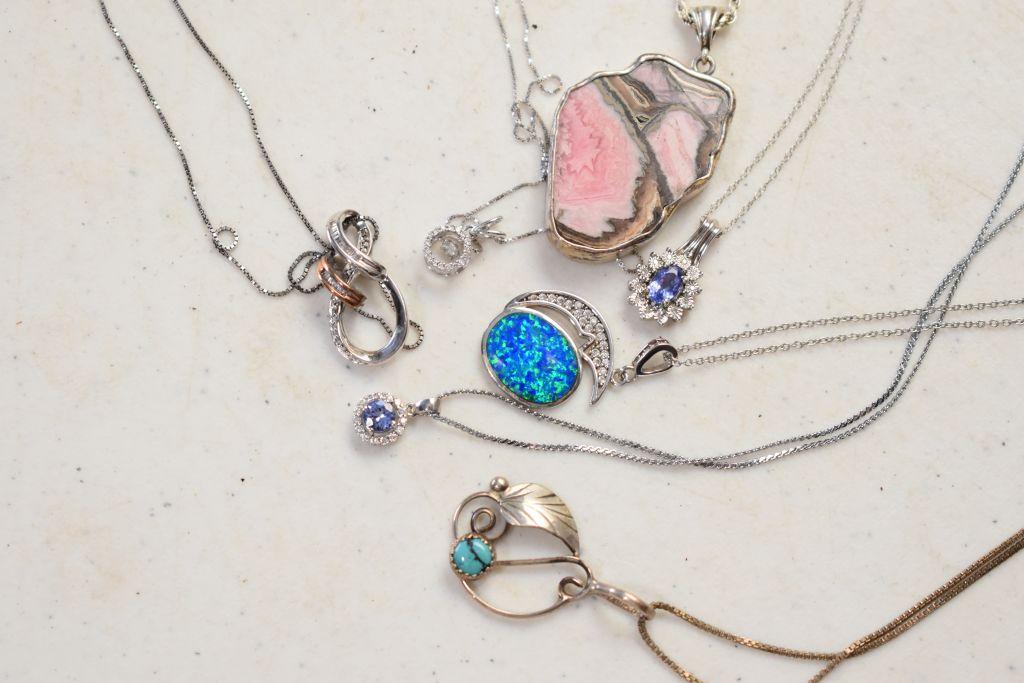 Group of Misc 925 Silver & Stone Necklaces