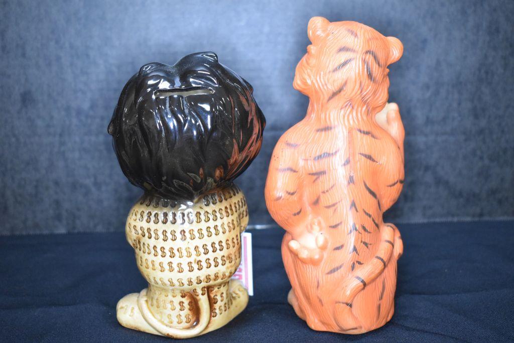 Lefton #13384 Lion Bank and Plastic Tiger Bank by Humble Oil & Refining Co.