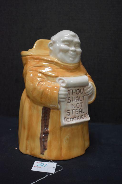 "Thou Shalt Not Steal Cookies" Monk Cookie Jar w/Box by Treasure Craft