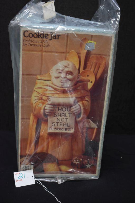 "Thou Shalt Not Steal Cookies" Monk Cookie Jar w/Box by Treasure Craft