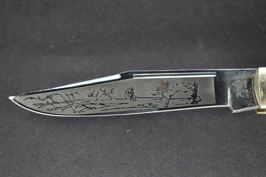 Bulldog Brand, Hound/Raccoon Scene, Germany, Single Blade, Manmade Antler H