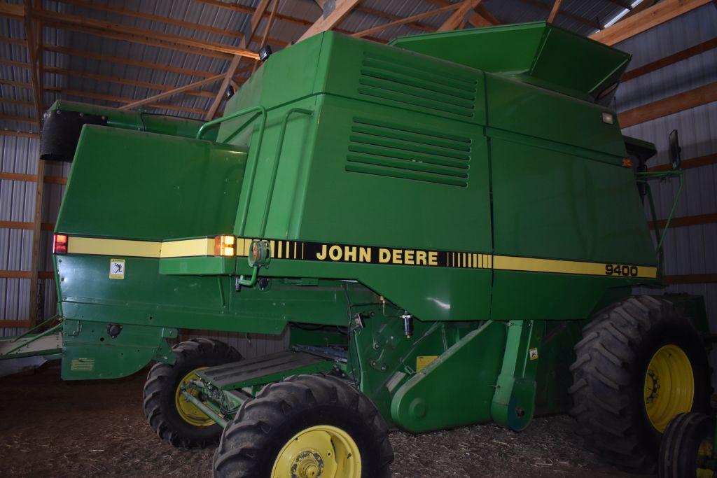John Deere 9400 Combine, 4800E 3600S Hours, Hopper Extension, Unloading Aug