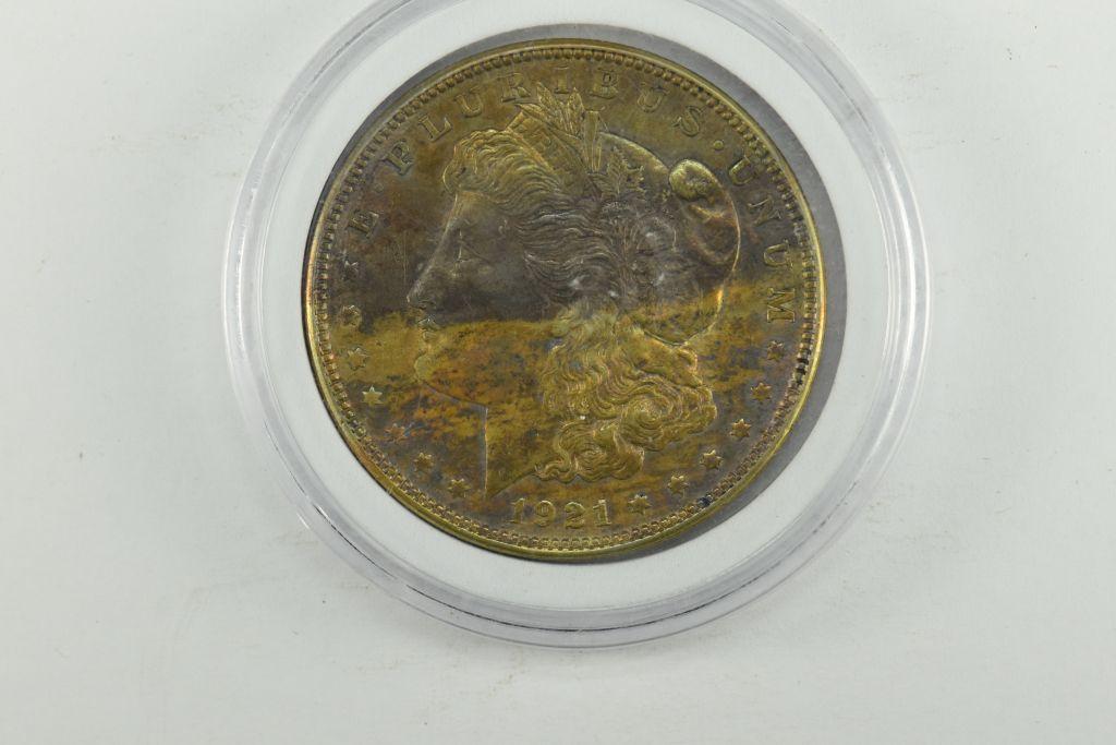 1921 Rainbow / Toned Morgan Silver Dollar