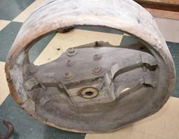 Large Vintage Wood Mill Pully, 28" in Diameter