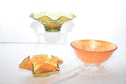 Group of 3 Carnival Mini Bowls: Marigold, Green Ruffle Edge + Green Fan + Daisy