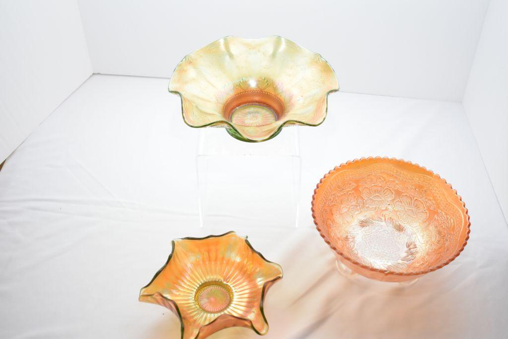 Group of 3 Carnival Mini Bowls: Marigold, Green Ruffle Edge + Green Fan + Daisy