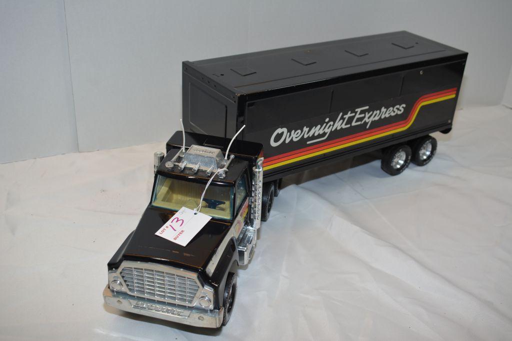 Nylint Black "Overnight Express" Semi Truck & Trailer, good shape