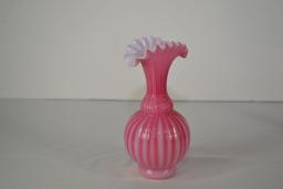 Glass Pumpkin Rib Vase with fan ruffled top, hand blown, 6-1/2 in. tall