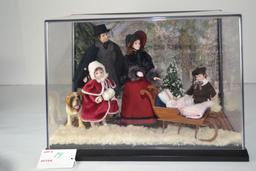 Victorian Hand Made Doll Set of Winter Scene, Family in Park in case